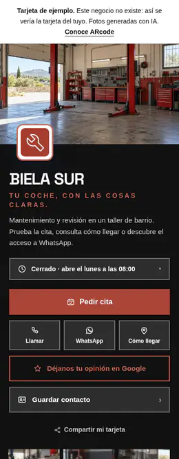 Captura real de la tarjeta de Biela Sur