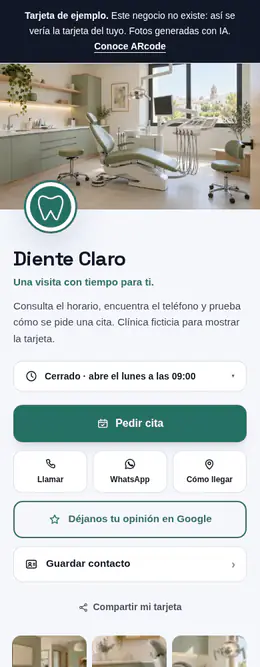 Captura real de la tarjeta de Diente Claro